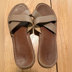 OluKai Ke’a Tan Leather Slide Sandals Criss Cross Size 10 Worn Once